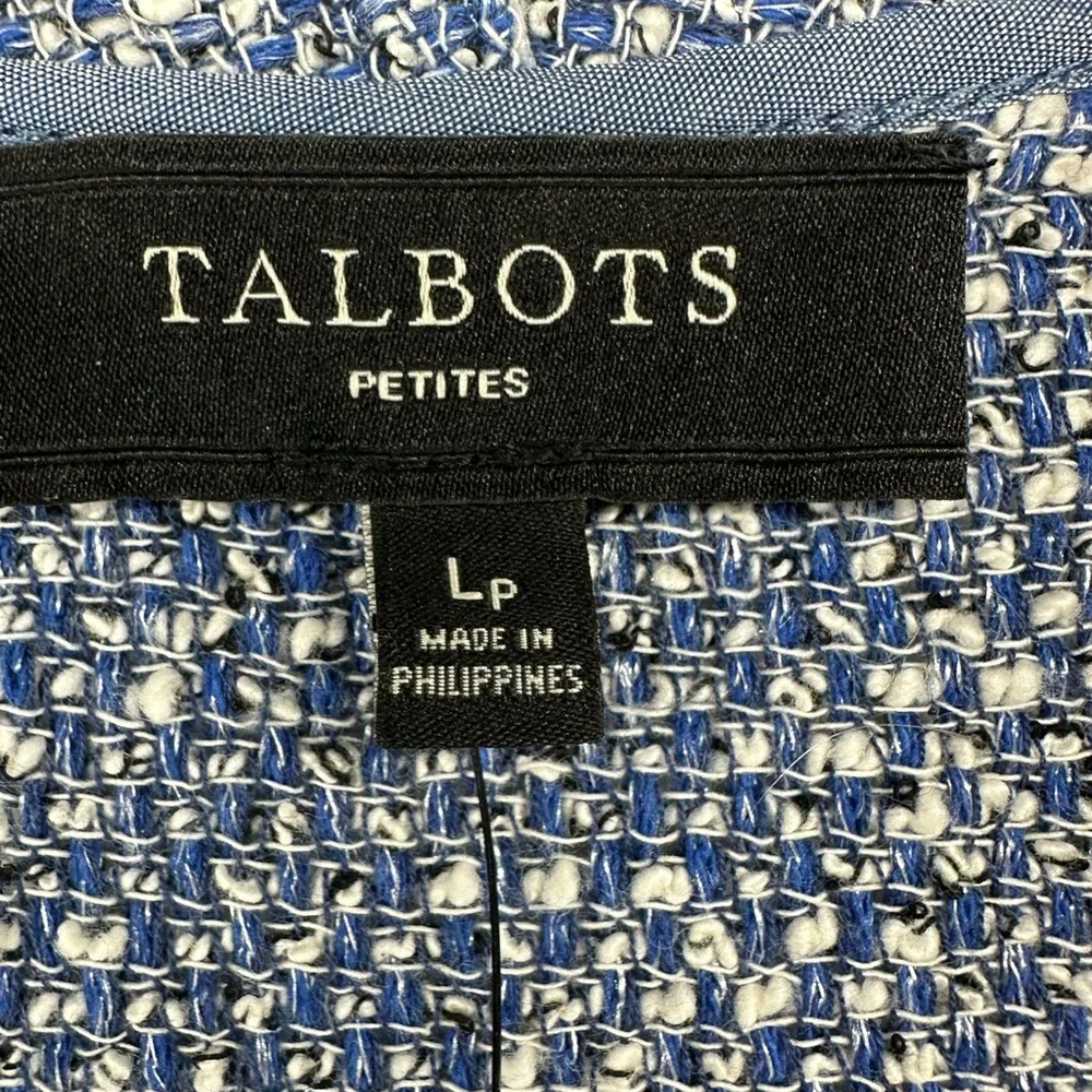 Talbots Blue Tweed Drape Open Front Blazer Classic Womens Size L Petite NEW - Picture 3 of 8